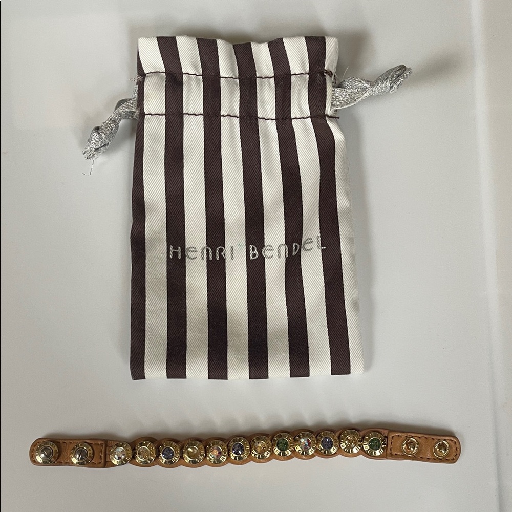 Henri Bendel Tan Leather Bracelet with Colorful Gems